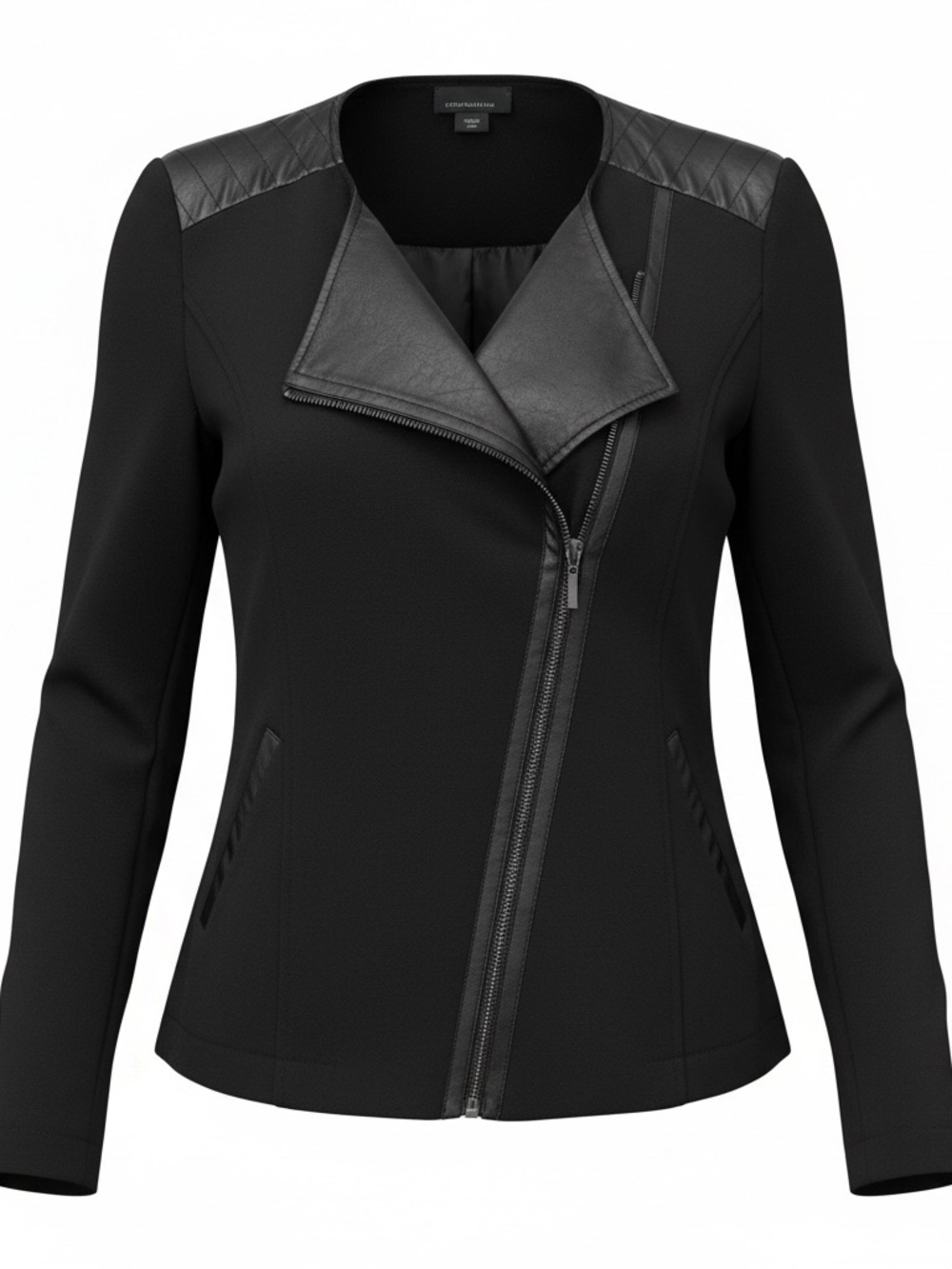 Covington Black Mixed-Media Asymmetrical Zip Jacket